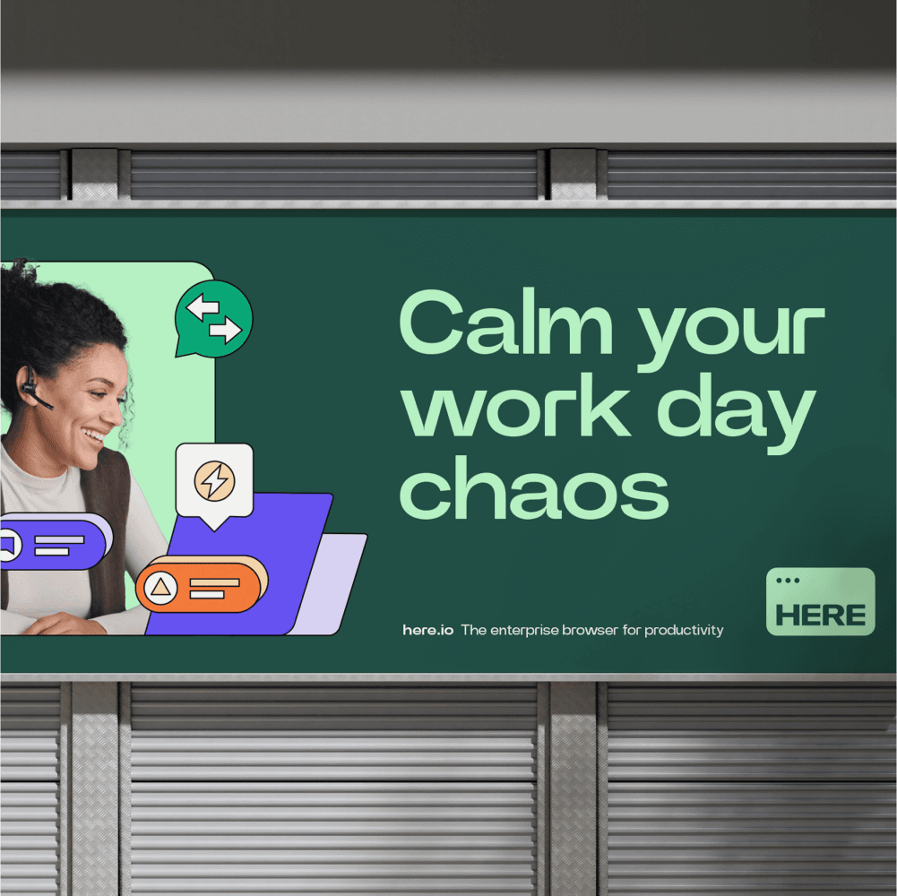 Woman with headset smiling, surrounded by productivity icons.
